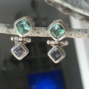 Blue/green topaz and amethyst earrings